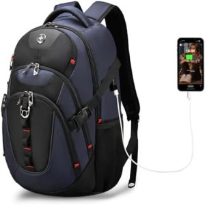 Swissdigital Design Laptop Backpack with USB Charging Port | Men's 15.6 Inches Fit 31L Travel Backpack | Blue/Black | SD